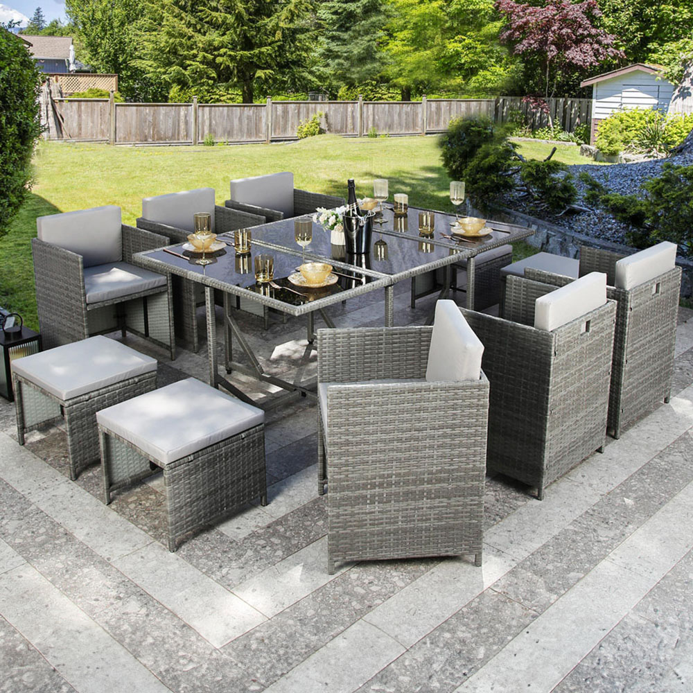 Home Garden Direct Athena 10 Seater Rattan Cube Dining Set - Grey