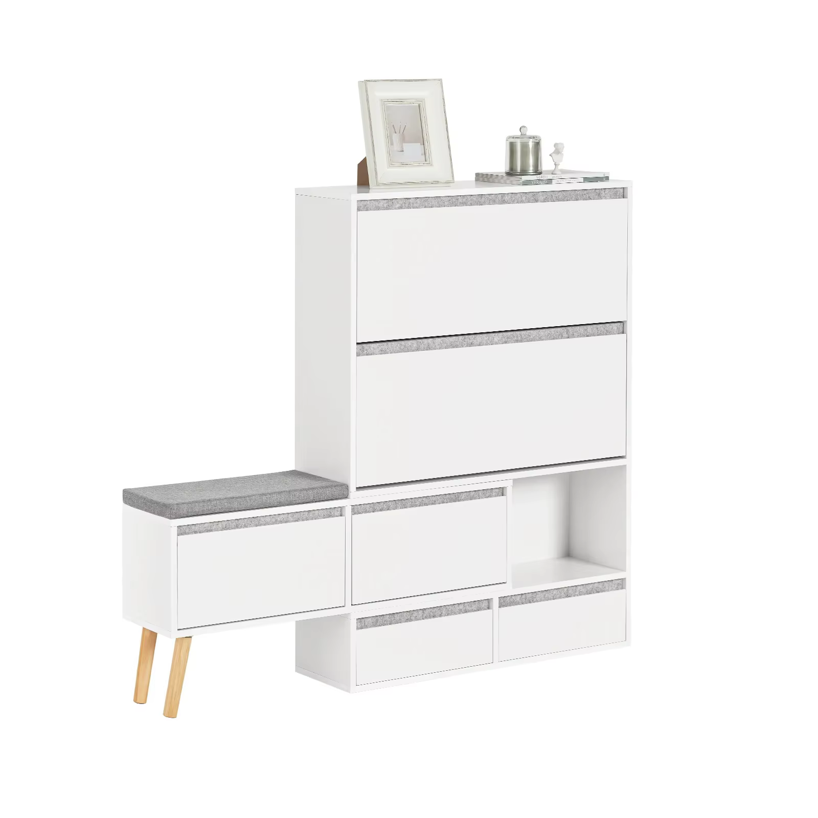 SOBUY Shoe Storage Bench With Stool - White