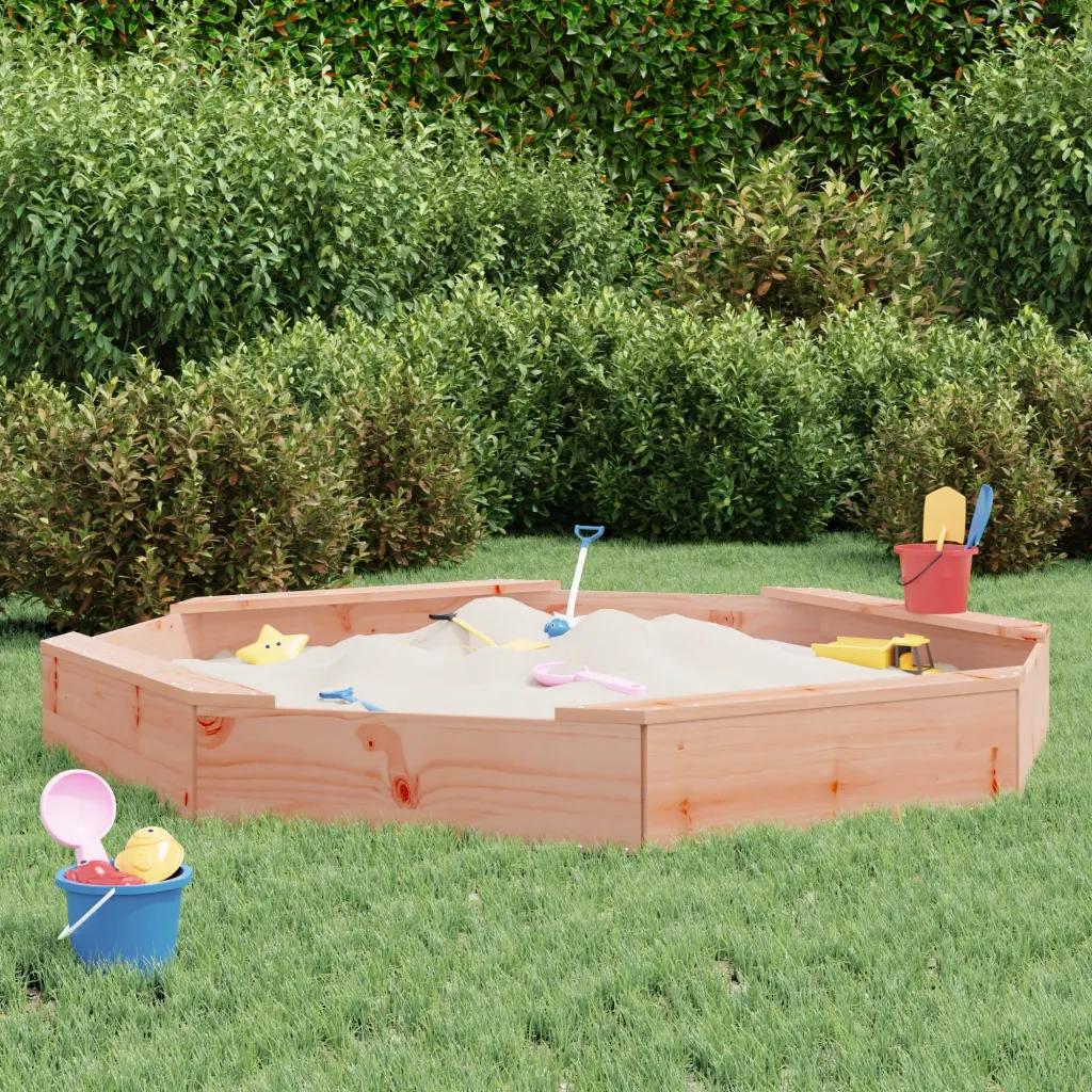 VidaXL (natural douglas, 159.5 x 159.5 x 20 cm) vidaXL Sandbox with Seats Kids Toy Outdoor Sandpit Octagon Solid Wood Pine