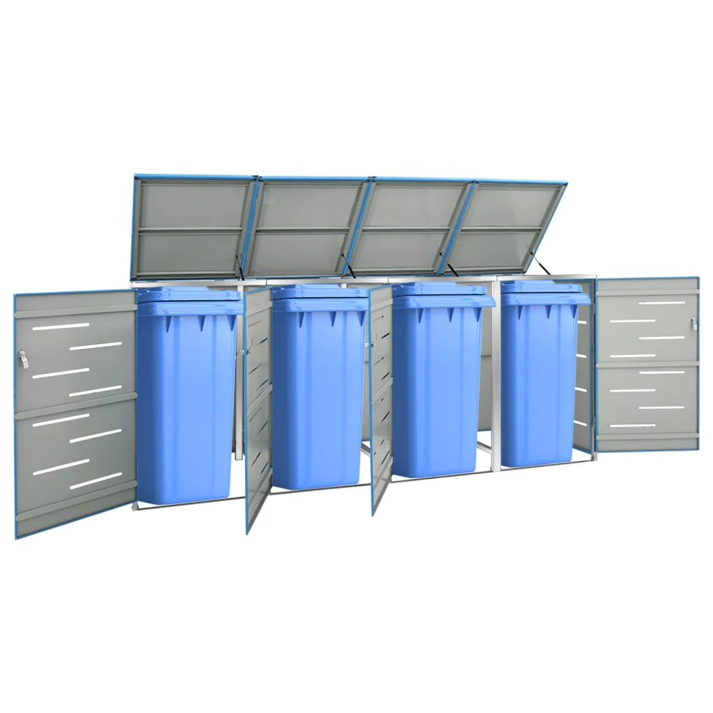 VidaXL Quadruple Wheelie Bin Shed 276.5x77.5x115.5 cm Stainless Steel