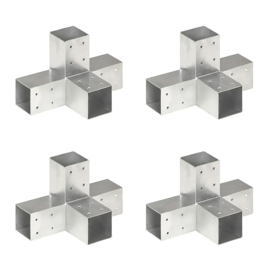 VidaXL Post Connectors 4 pcs X Shape Galvanised Metal 71x71 mm