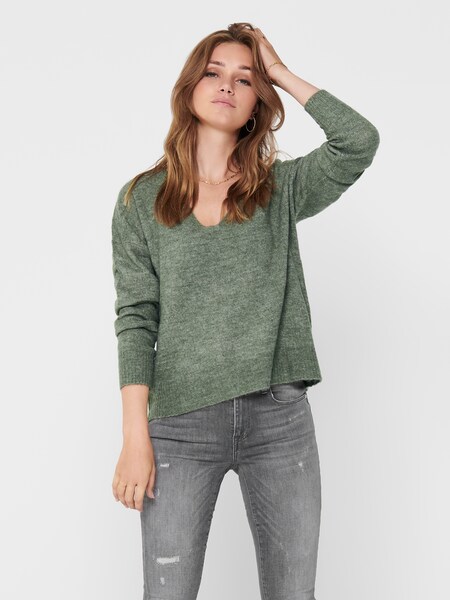 Only V-neck Knitted Pullover Women Green