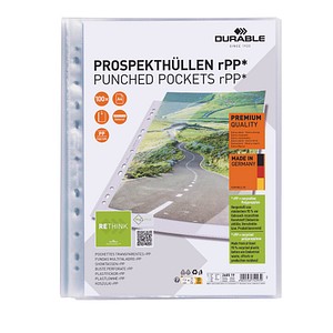 Durable Recycled Punched Pocket Premium Sleeve Wallets - 100 Pack - A4 Clear