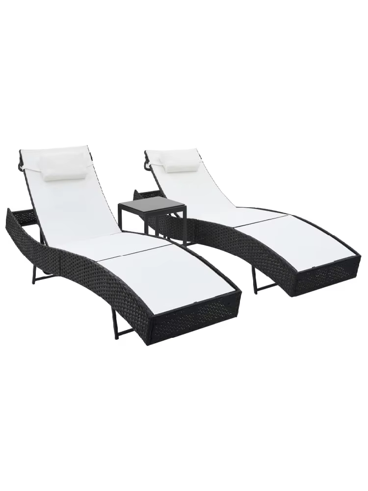 VidaXL liggestole 2 stk. med bord polyrattan og textilene sort