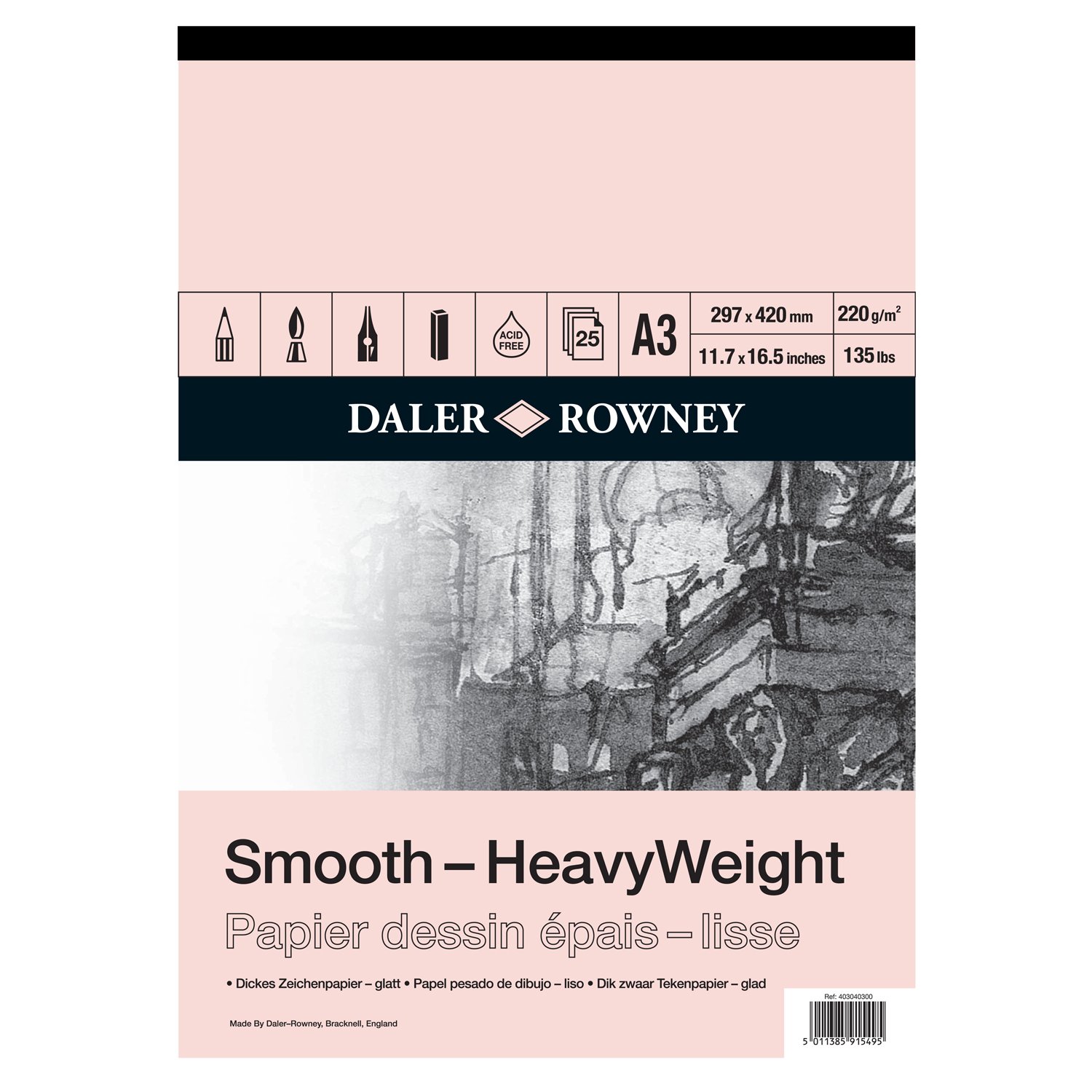 Daler-Rowney Smooth A3 Heavyweight Pad 220gsm 25 White Sheets