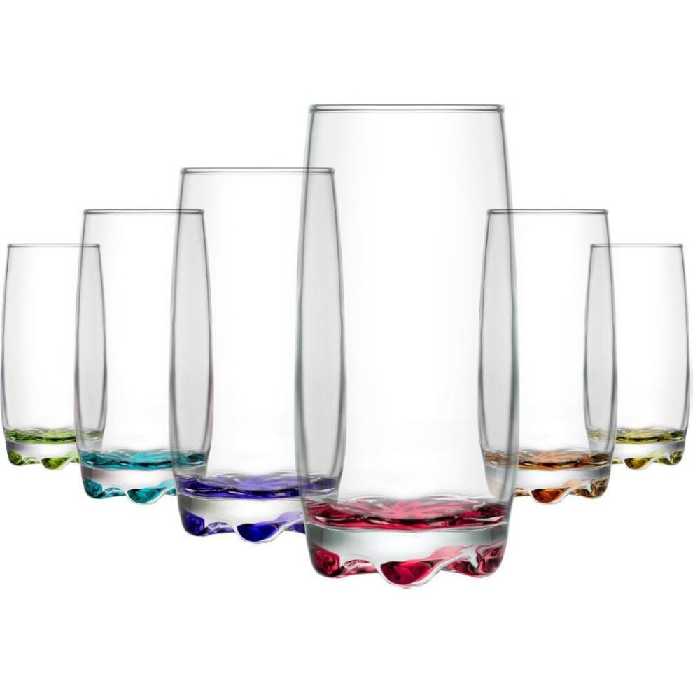 LAV Set of 6 Highball Glasses Coloured Base Drinking Glasses - 390 cc