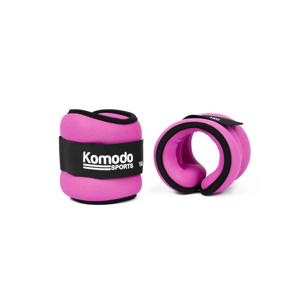 Komodo (2 x 1kg = 2kg) Pink Neoprene Ankle Weights Running Training Wrist