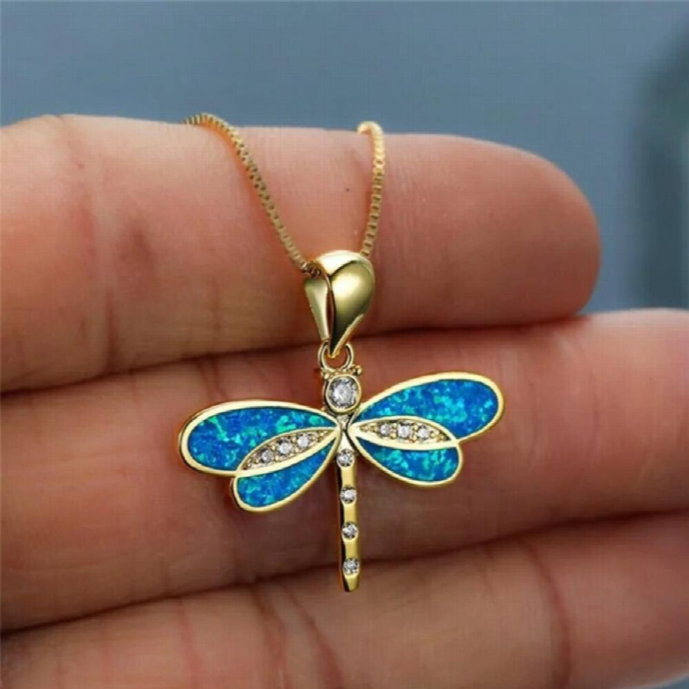 Gold-plated Dragonfly Necklace Australian Opal Pendant Engagement Necklaces for Women Insect Jewelry Anniversary Gift