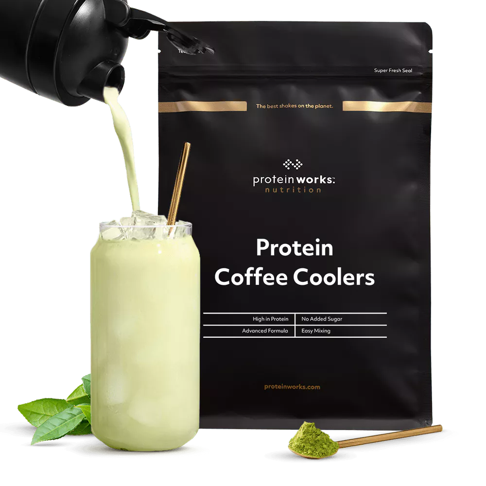 The Protein Works Protein Coffee Coolers - 500g - Matcha Latte. 22g Protein, 120mg Caffeine - Protein Works - Coffee Flavoured Protein Shake - Protein Coffee Powder