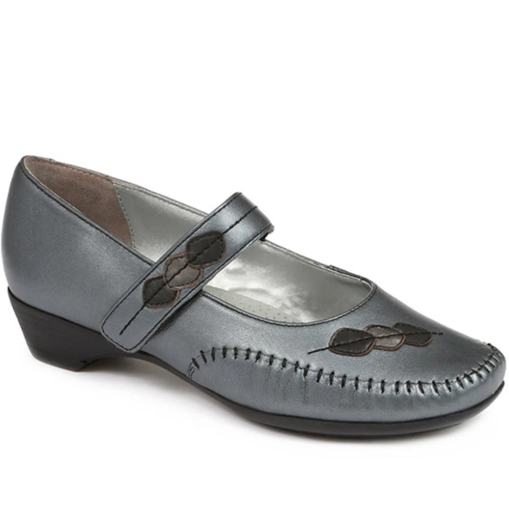 Pavers Women's  Leather Mary Jane Shoe - BASAN28002 / 315 254 - Pewter 6