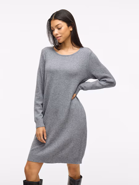 Vila Long Sleeved Knitted Dress Women Grey