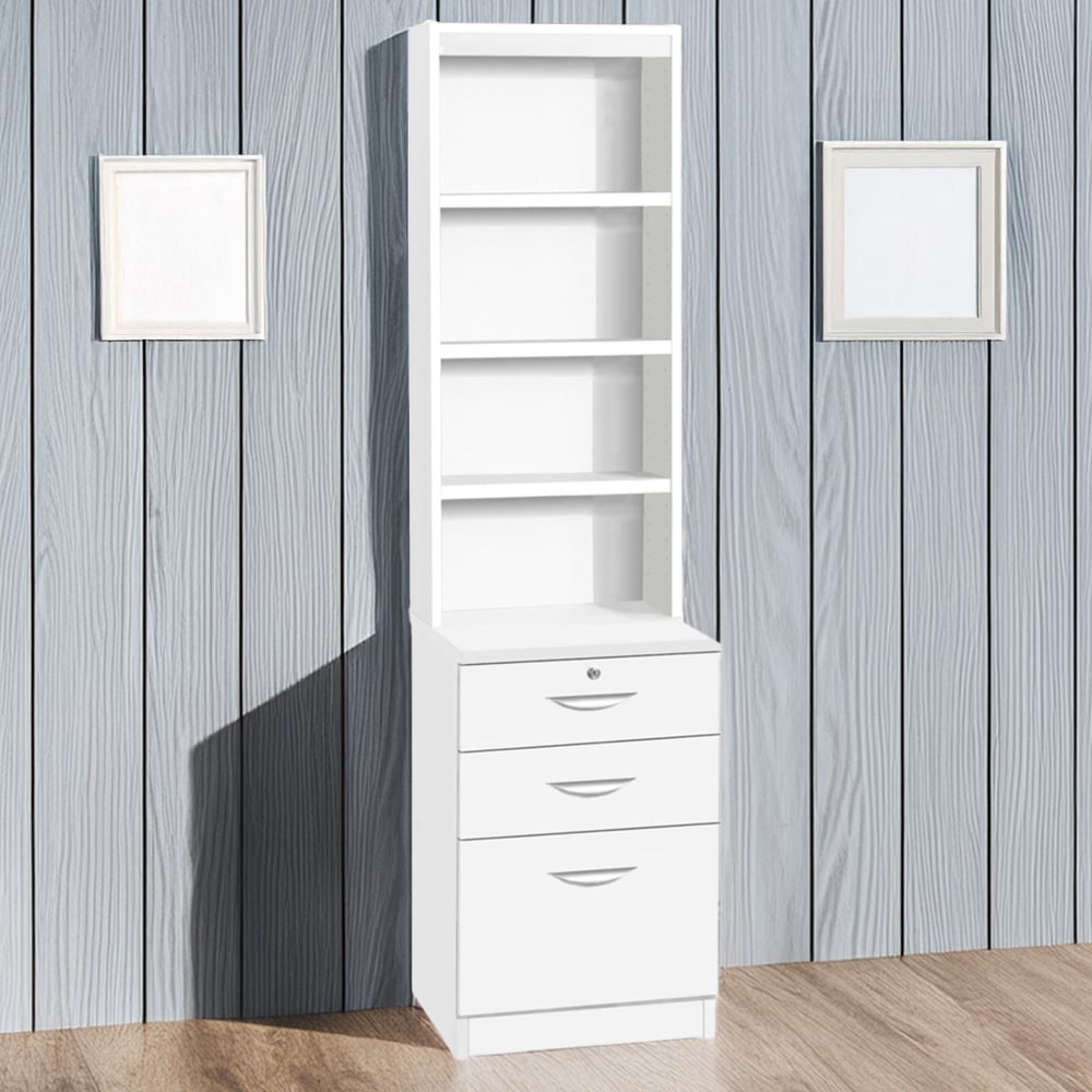 R White Cabinets White 3 Drawer 4 Shelf Filing Cabinet with Hutch