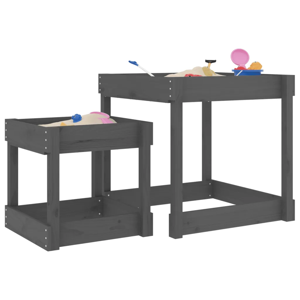 VidaXL (grey pine) vidaXL Sand Tables Sandpit and Water Table Play Table 2 pcs Solid Wood Pine