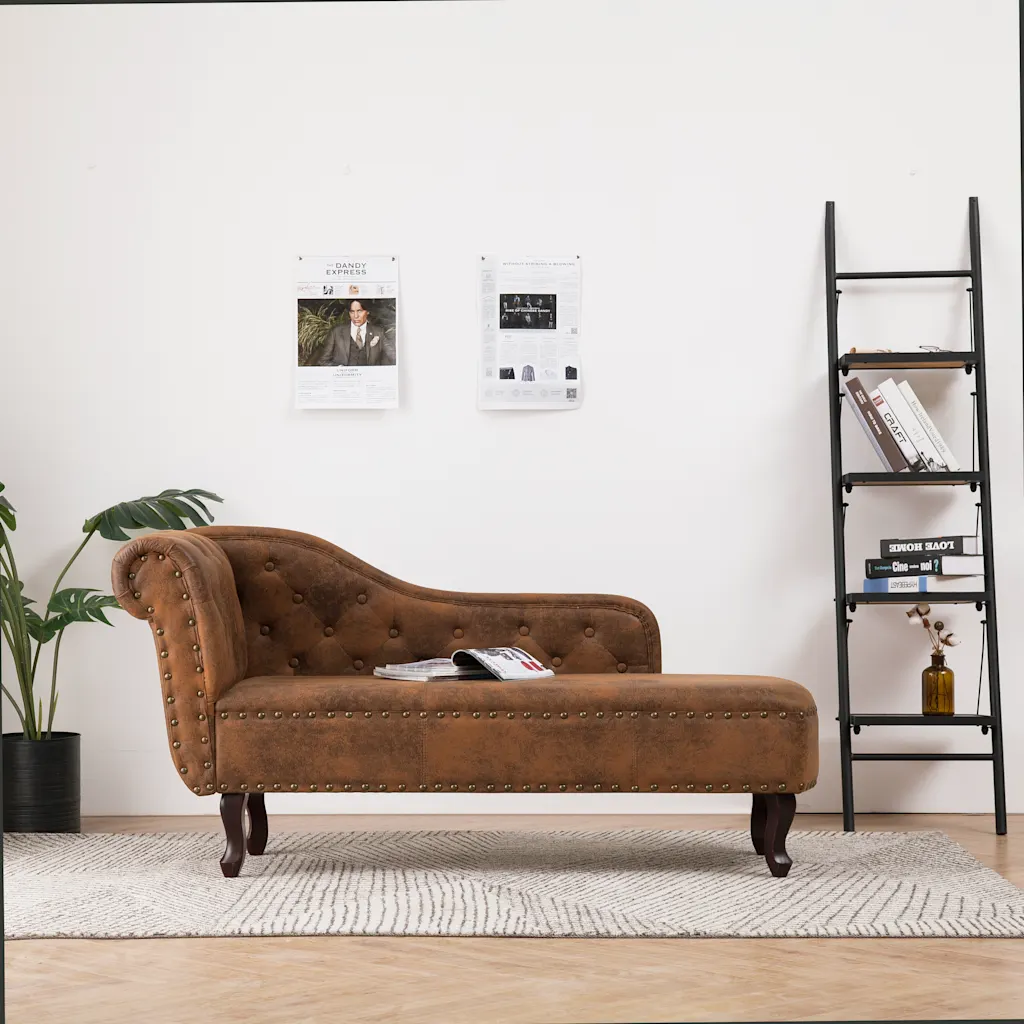 VidaXL Chaise Longue Brown Faux Suede Leather