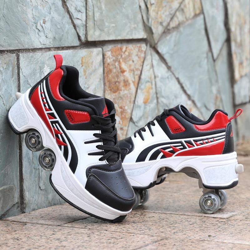 Wucifang Shoes Deformation Shoes Invisible Four -Wheel Double -Row Dual -Use Sports Shoes Roller Skates Children 'S Roller Skating Shoes 38