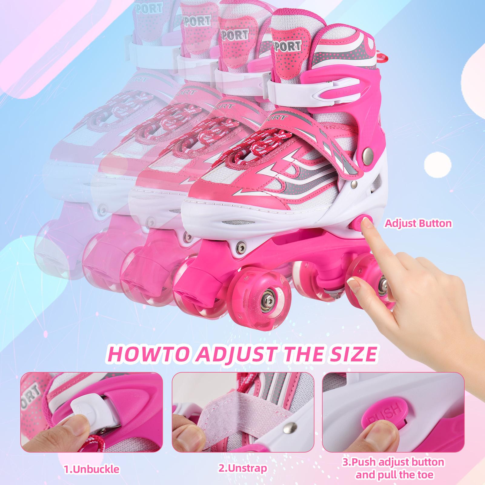 Wosawe Outdoor Sports Light Up Roller Skates for Kids Perfect for Girls Ages 5-8 Ideal Rollerblades for Kids Ages 6-12 M