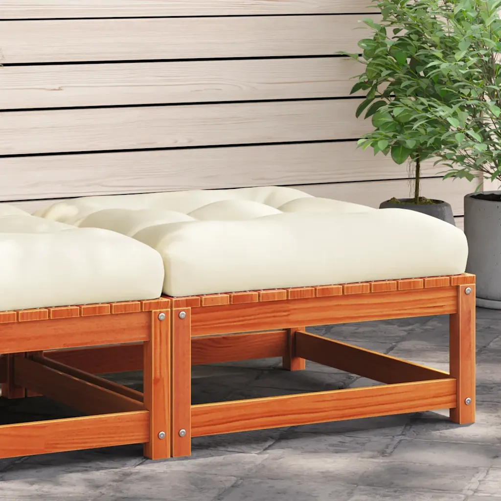VidaXL Patio Footstool with Cushion Wax Brown Solid Wood Pine