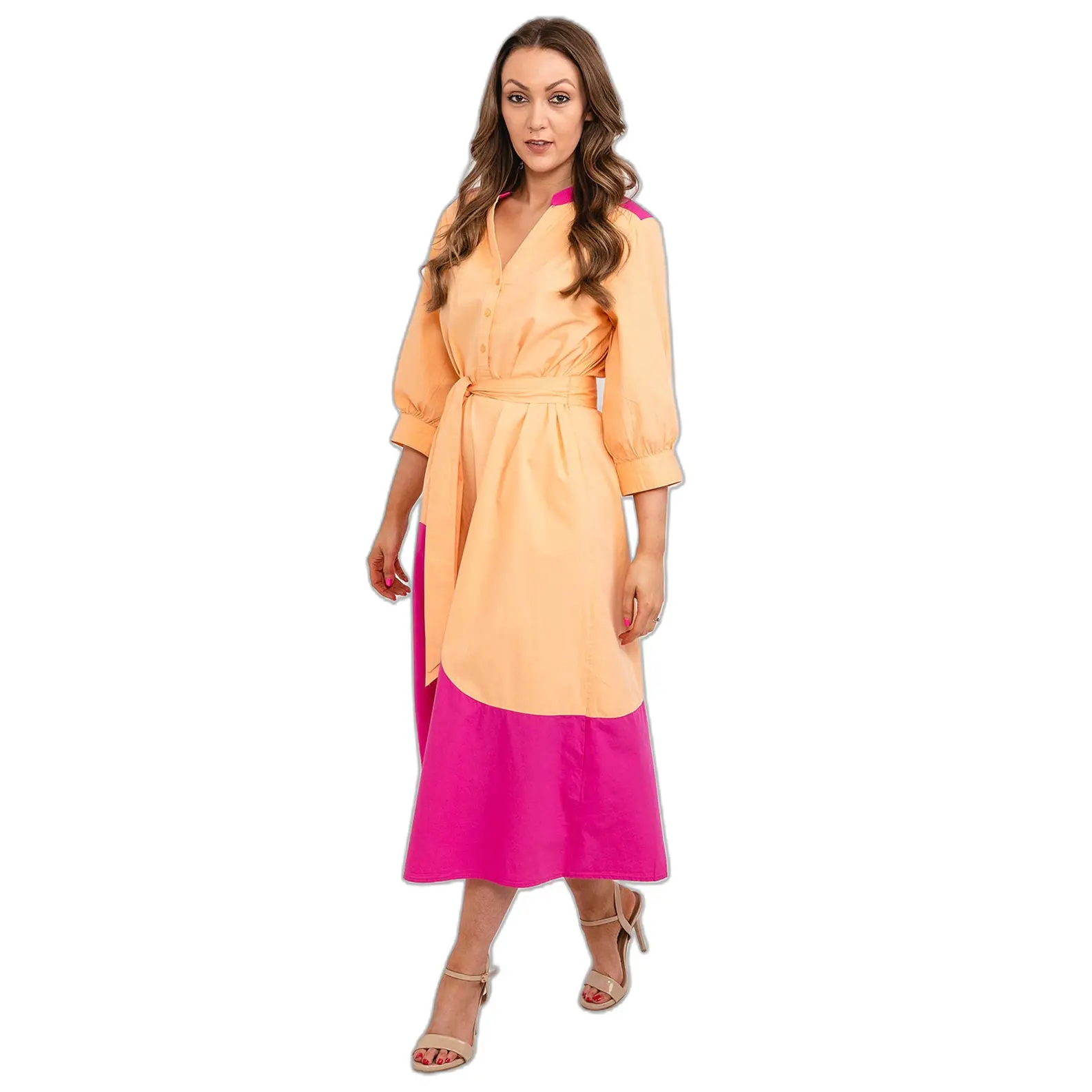 B.YOUNG Women's Cotton A-Line Midi Dress Women - Orange Dresses - Size: 10