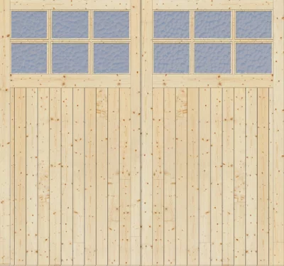 Green & Taylor 2135 X 2135 X 44mm Side Hung Solid Pine Timber Single Glazed Garage Doors With Flemish Glass