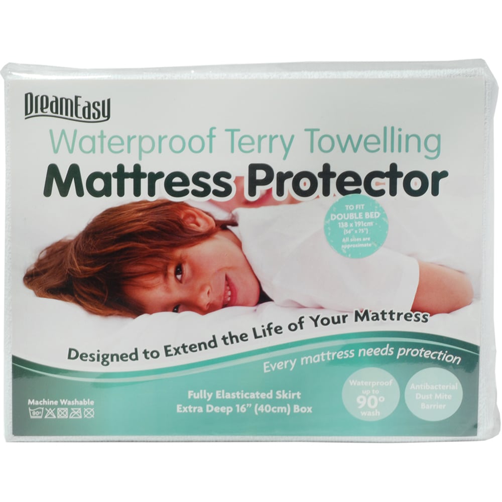 DreamEasy 90 Degree Terry Waterproof Mattress Protectors - White / Superking