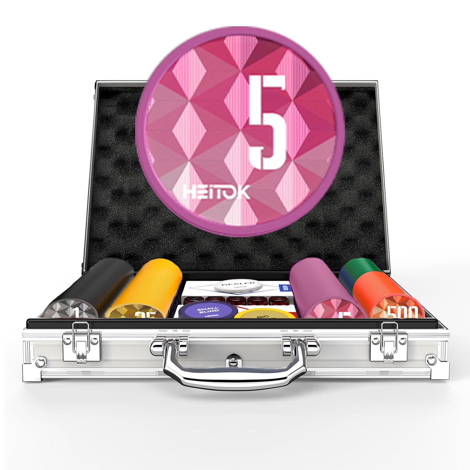 Japan Zen Mall HEITOK Poker Chips Poker Set 200 Pieces Numbered Casino Chips Comes with 2 decks of playing cards and 5 dice ABS chips in aluminum suitcase 11.5g