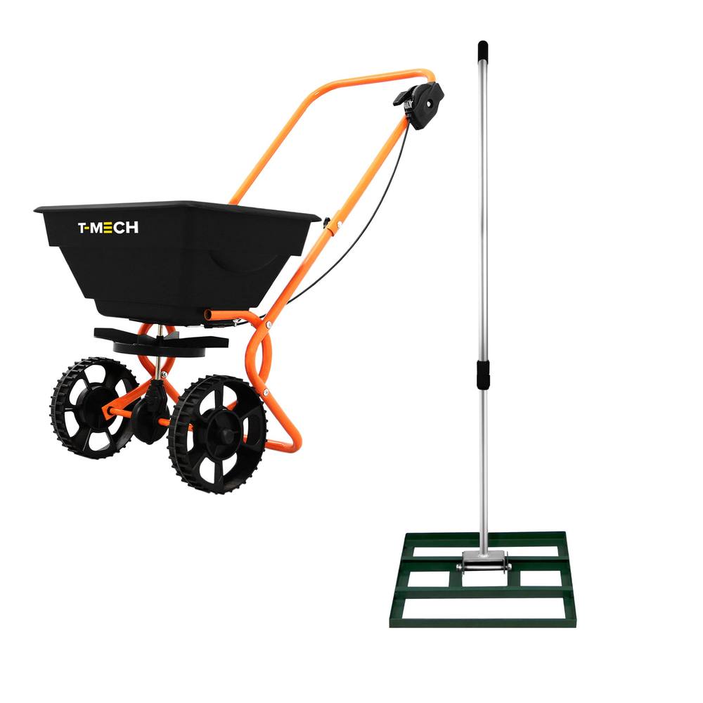 T-MECH Rotary Spreader Gritter Fertiliser & Lawn Leveller 50Cm Levelling Rake Green