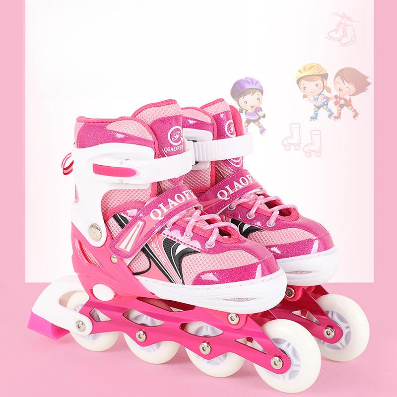 Angel Ting New Four-wheel Flash Roller Skates Single-row Roller Skates Children's and Men's Training Skates M (size 33-37) pink