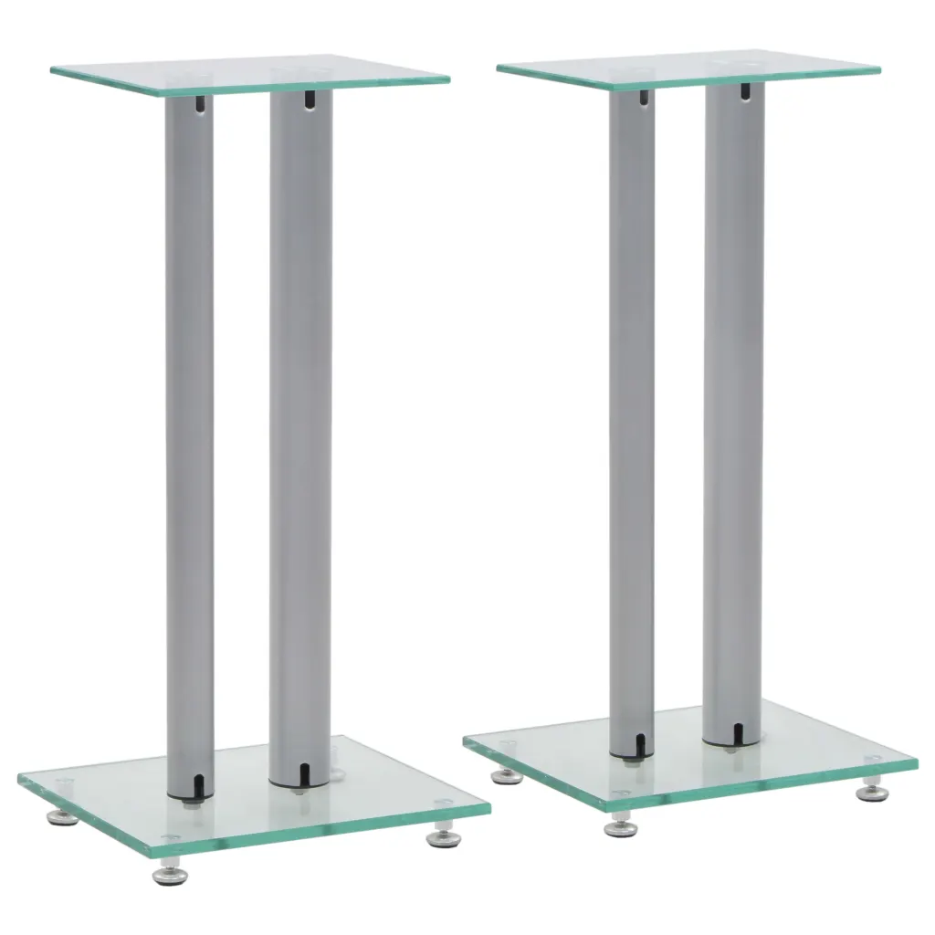 VidaXL Speaker Stands 2 pcs Tempered Glass 2 Pillars Design Silver