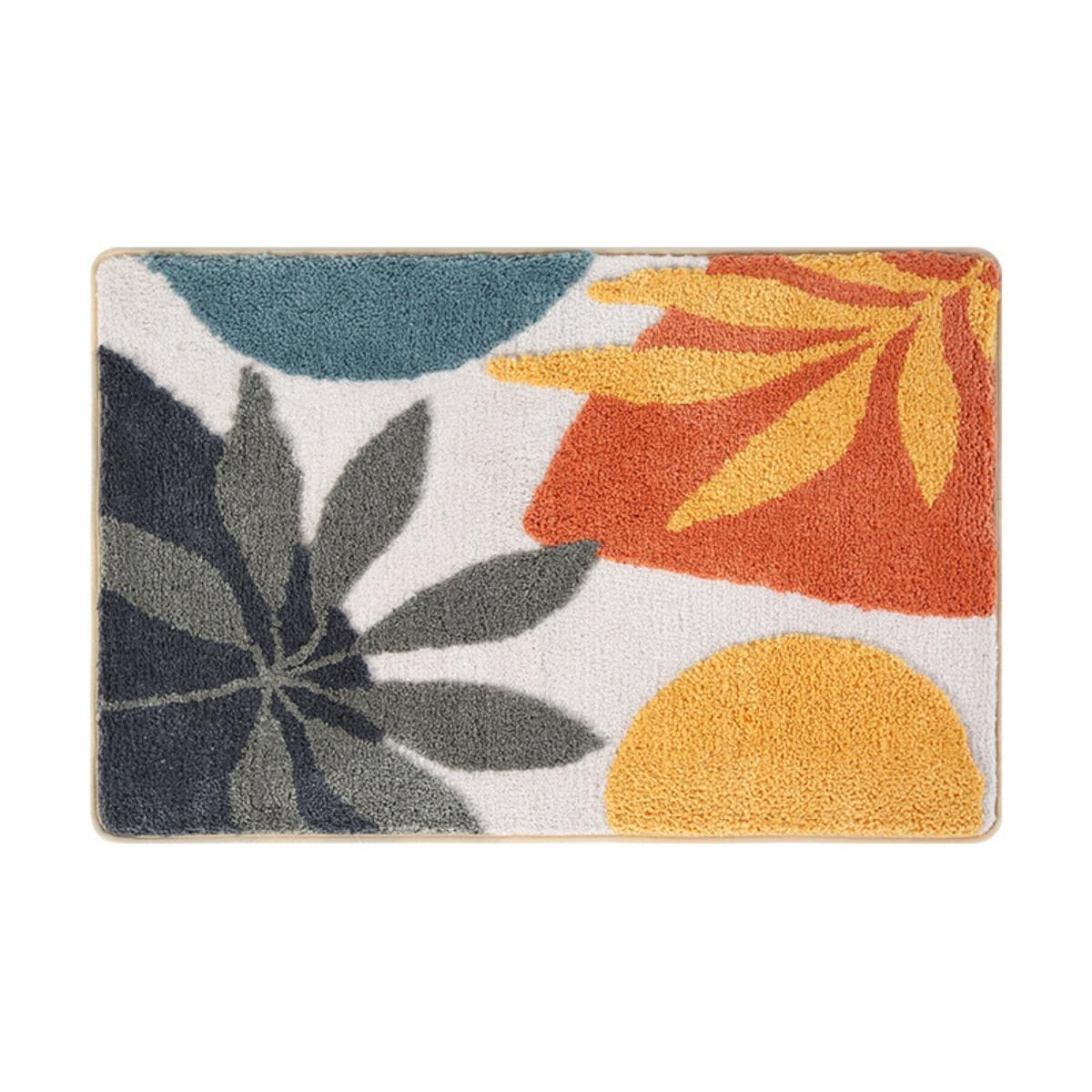 Bathroom Rugs Colorful Abstract Leaves Cute Bath Mat Boho Bath Rug Microfiber Floor Mats for Tub Bathroom Indoor Doormat 40x60cm