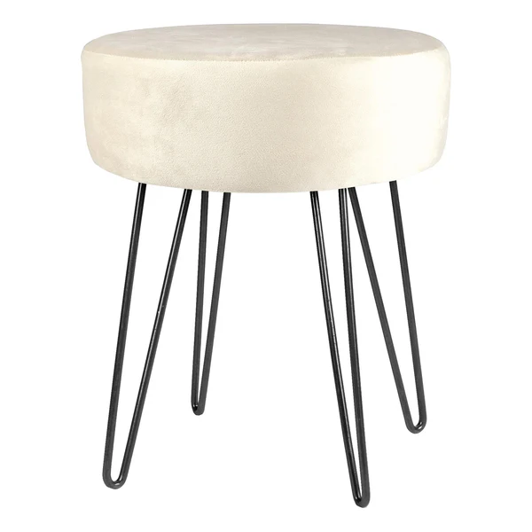 Harbour Housewares Cream Round Velvet Footstool - Black Legs