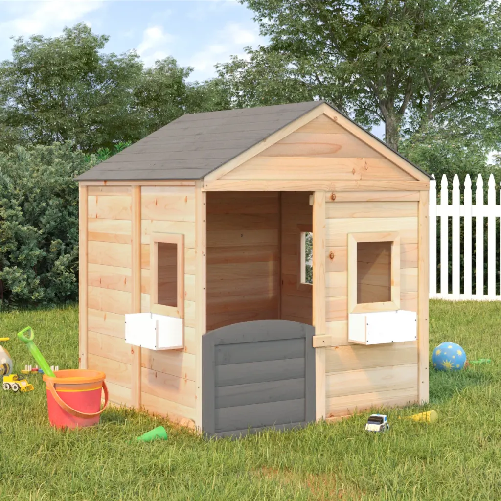 VidaXL (grey) vidaXL Playhouse with Lockable Door and Flower Pots Solid Wood Fir Playhouse