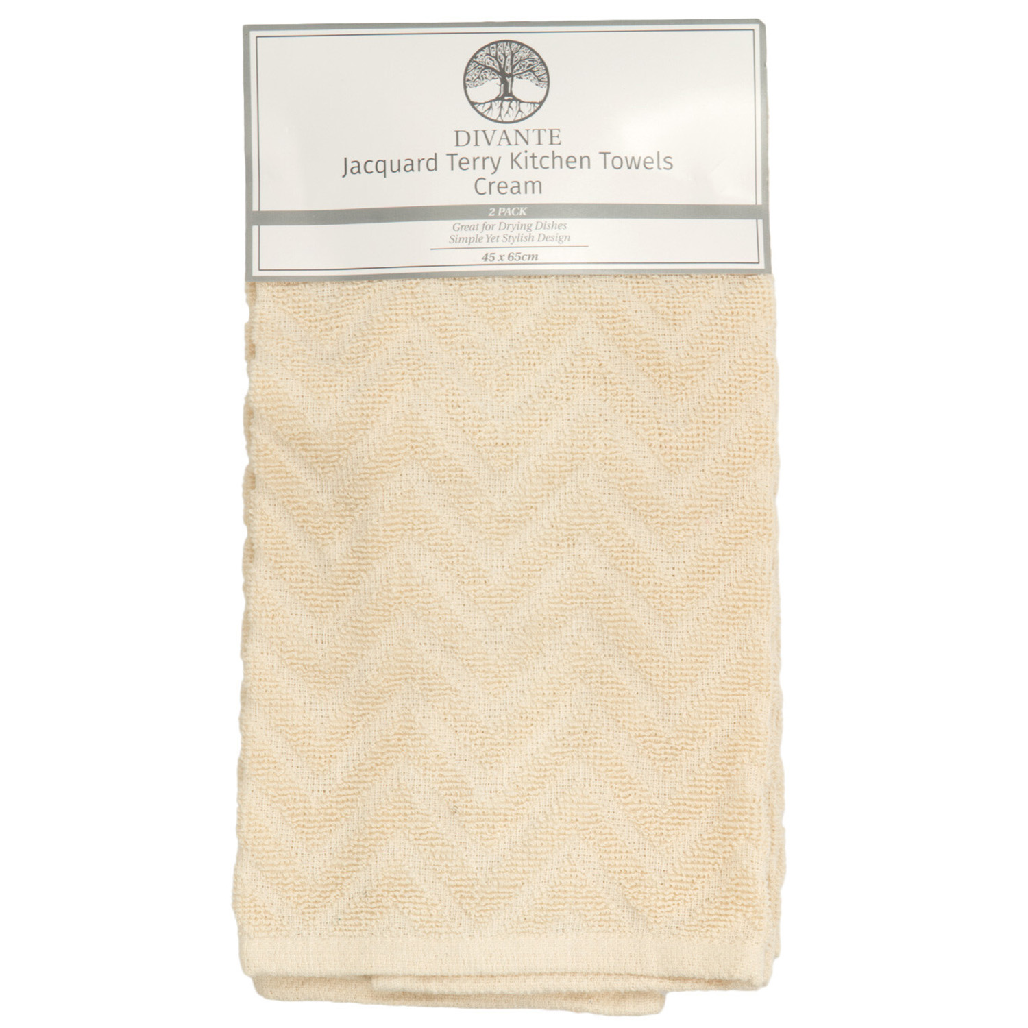 DIVANTE Pack of 2 Jacquard Terry Kitchen Towels - Cream