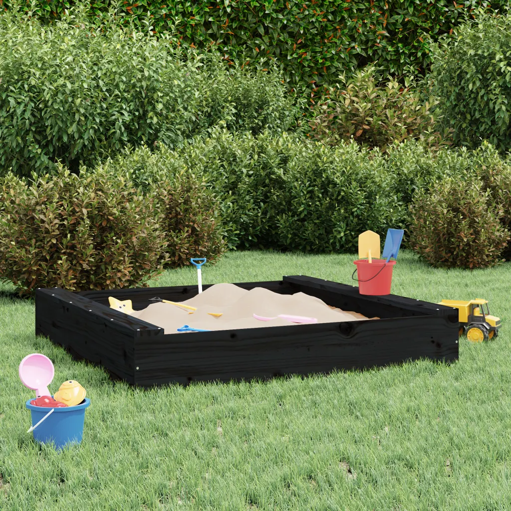 VidaXL (black pine, 111 x 111 x 20 cm) vidaXL Sandbox with Seats Kids Toy Outdoor Sandpit Square Solid Wood Pine