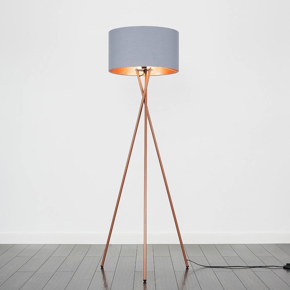 Iconic Lights Camden Copper Tripod Floor Lamp with XL Grey and Copper Reni Shade