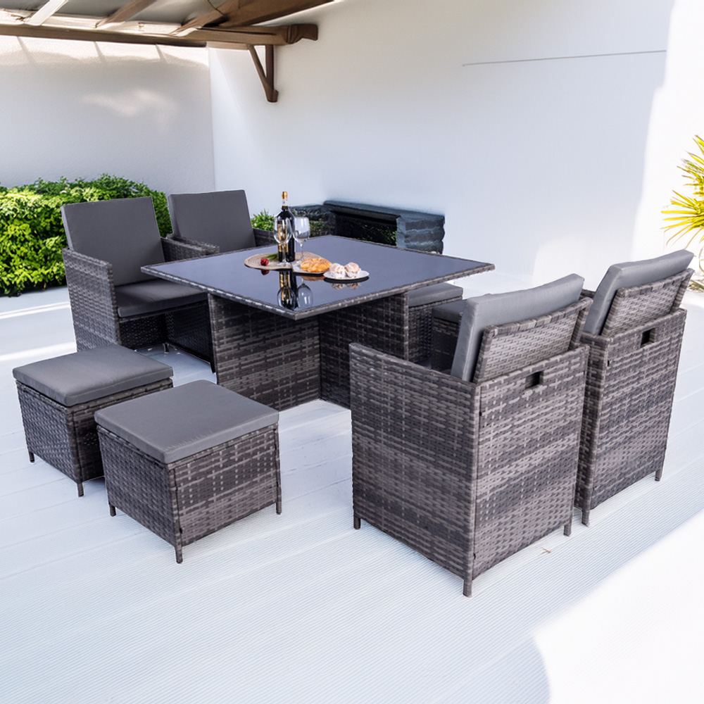 Outdoor Living Nw Milano 9 Piece Rattan Cube Dining Set - Grey