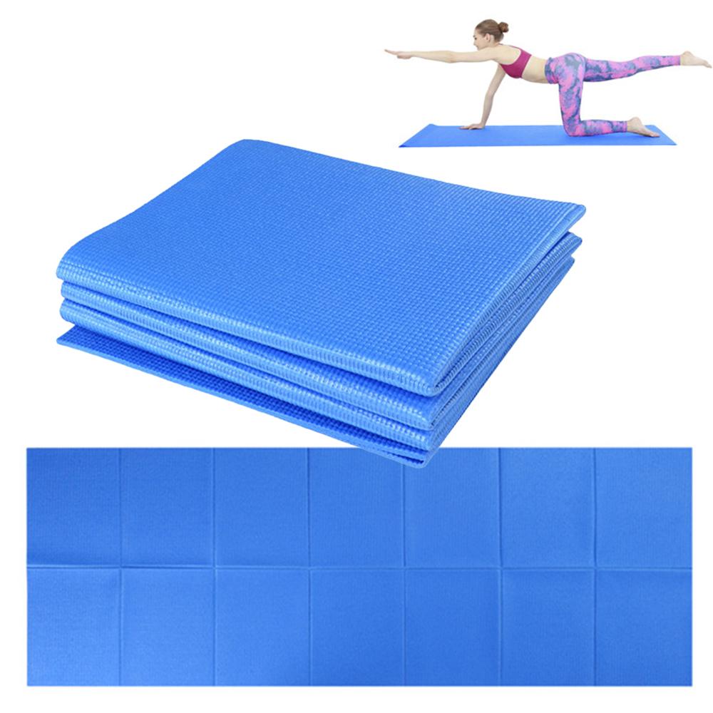 Binchi Keji Travel 68x27 Inch Folding Yoga Mat 4mm Super Thin PVC Yoga Mat for Beach Park Travel Picnic Pilates Yoga Mat blue