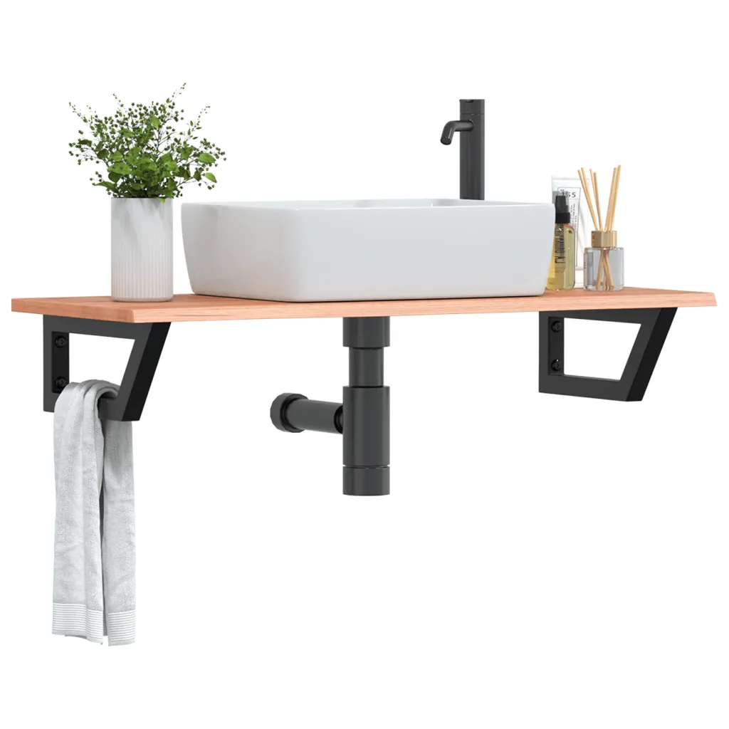 VidaXL Basin Shelf Wall Mounted Bathroom Countertop Steel and Solid Wood Oak
