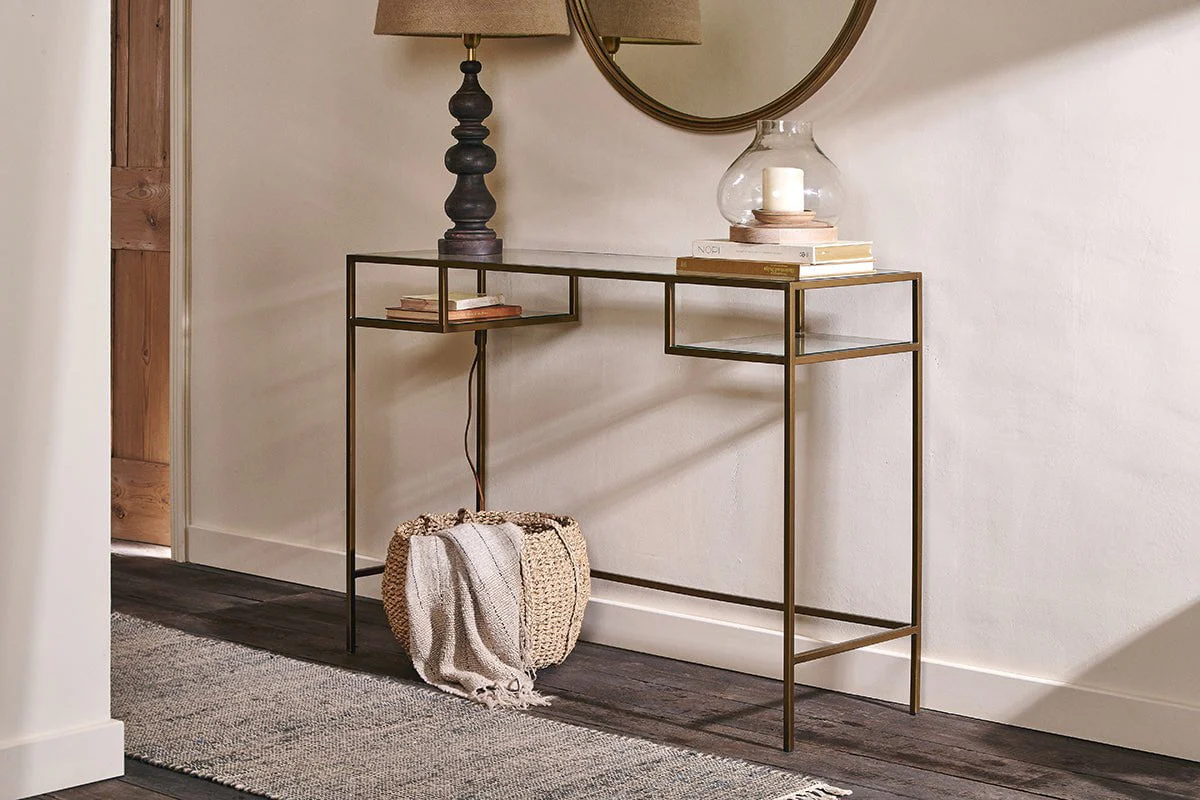 Nkuku Nakuru Iron & Glass Console Table | Tables | Brass