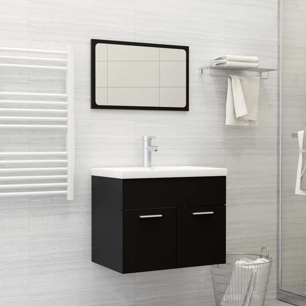 VidaXL Bathroom Furniture Set Black Chipboard
