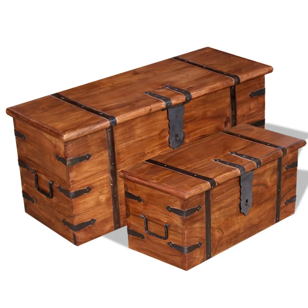 VidaXL Two Piece Storage Chest Set Solid Wood