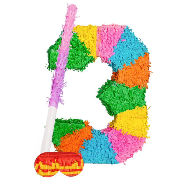 Fax Potato Large Number 3 Pinata Party Set - Pink Stick