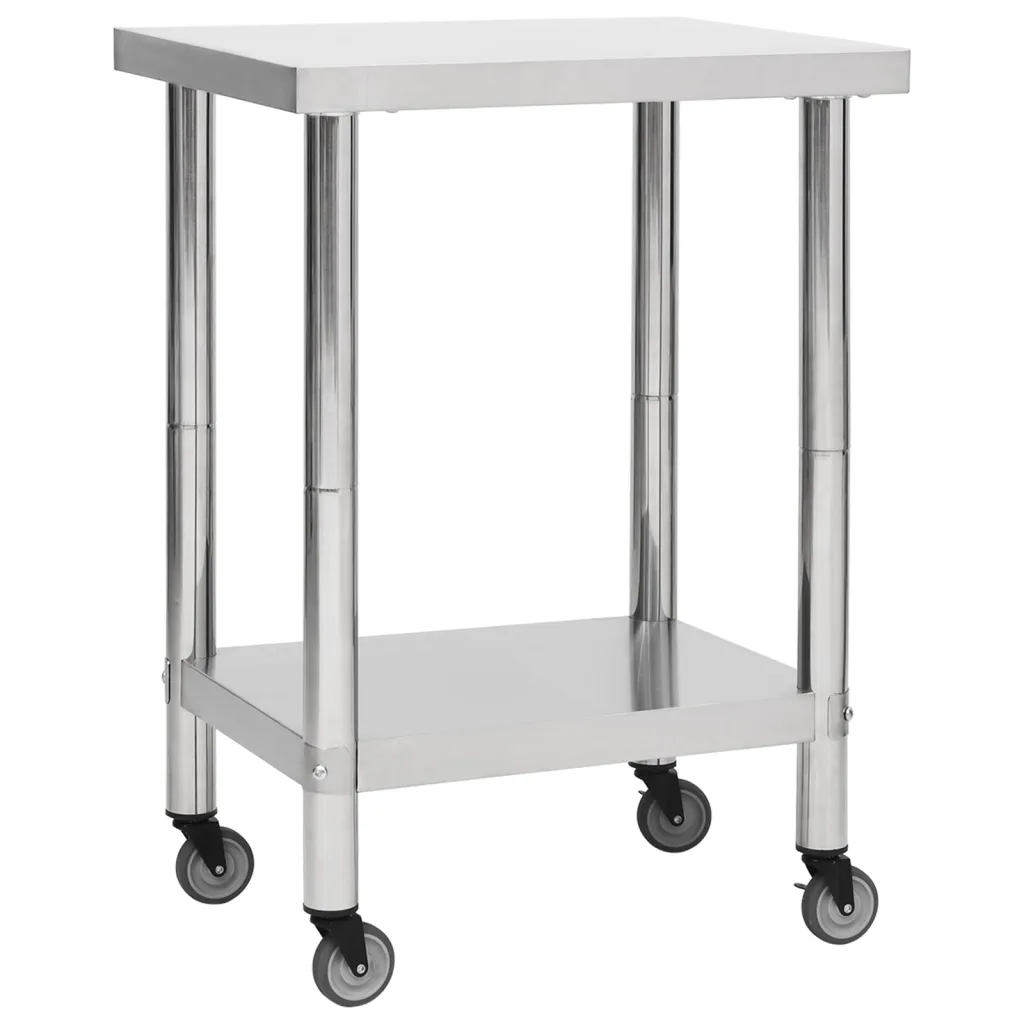 VidaXL Kitchen Work Table with Wheels 60x30x85 cm Stainless Steel