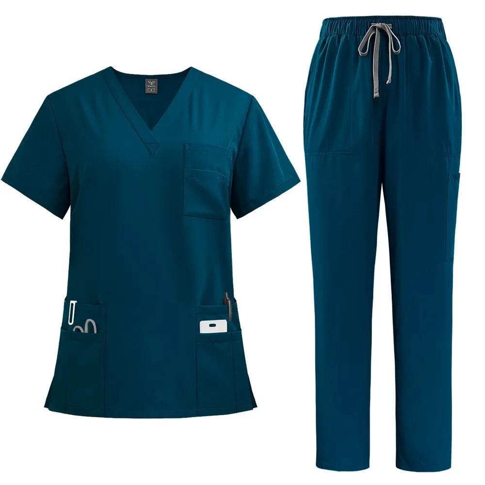 WEFT Multicolor Beautician Workwear Solid Color Medical Nursing Uniforms Pet Clinic Scrubs Set Nurse Uniforms Work Clothes XXL