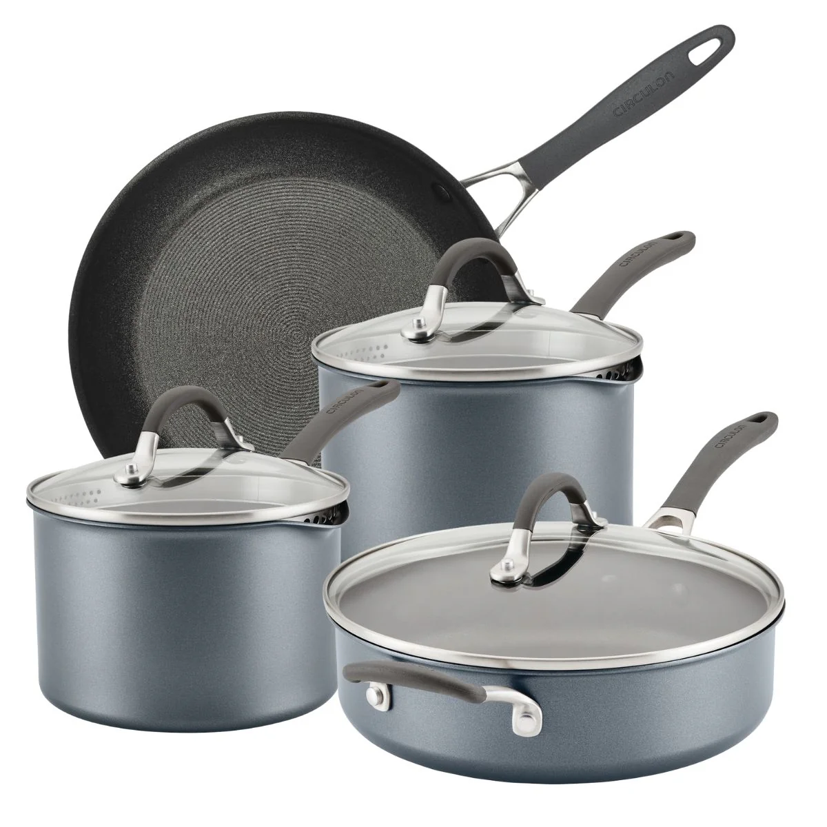 Circulon ScratchDefense Extreme Non-Stick Sauté Pan, Frying Pan & Straining Saucepans & Lids - 4 Pieces