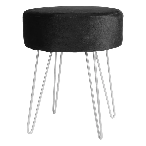 Harbour Housewares Black Round Velvet Footstool - Silver Legs