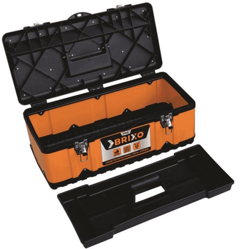 BRIXO Cassetta porta attrezzi utensili in metallo 45cm con ripiano estraibili