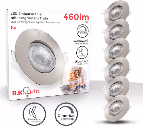 B.K.Licht Set Of 6 Led Recessed Spotlights 4.9W Ceiling Lights Dimmable Warm White