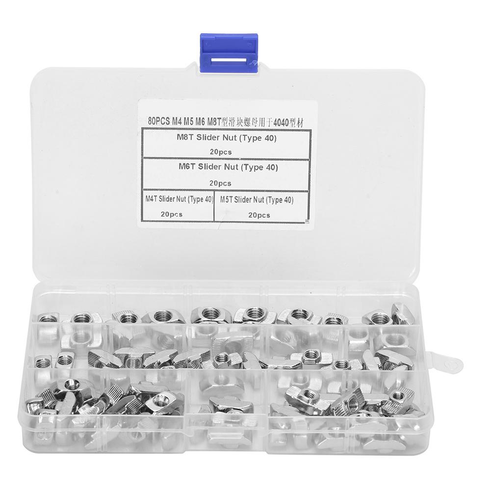 Fishine 80pcs T Slot Slider Nuts M4 M5 M6 M8 Hardware Fasteners for 4040 Aluminum Profiles