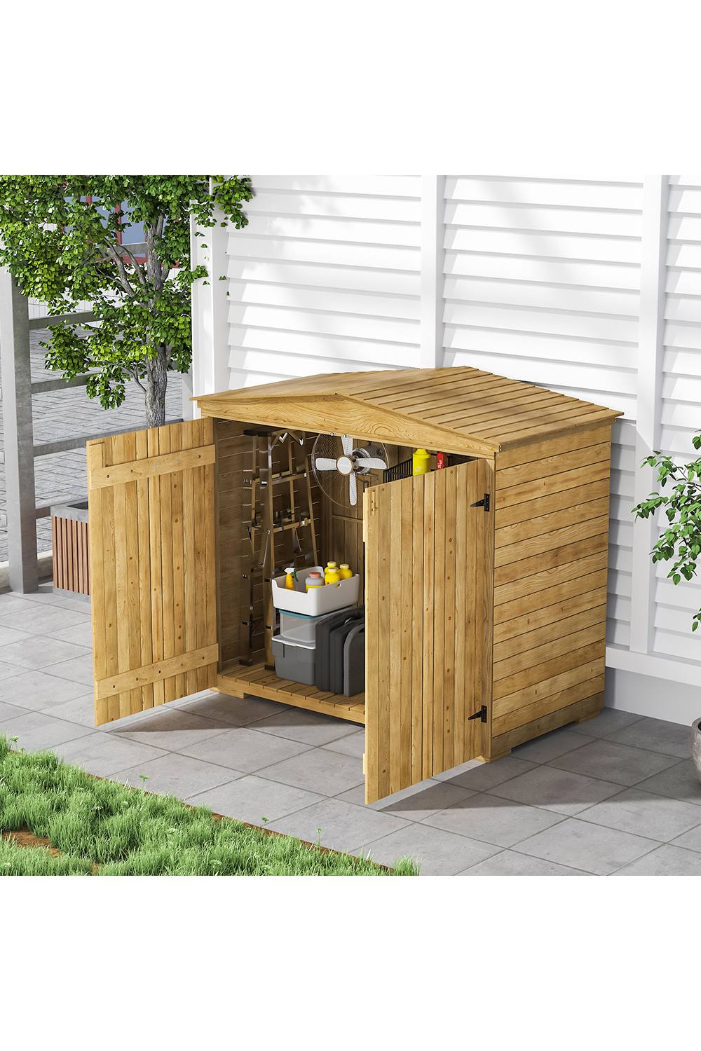 Living And Home Outdoor Wooden Garden Tool Equipment Storage Shed in Brown