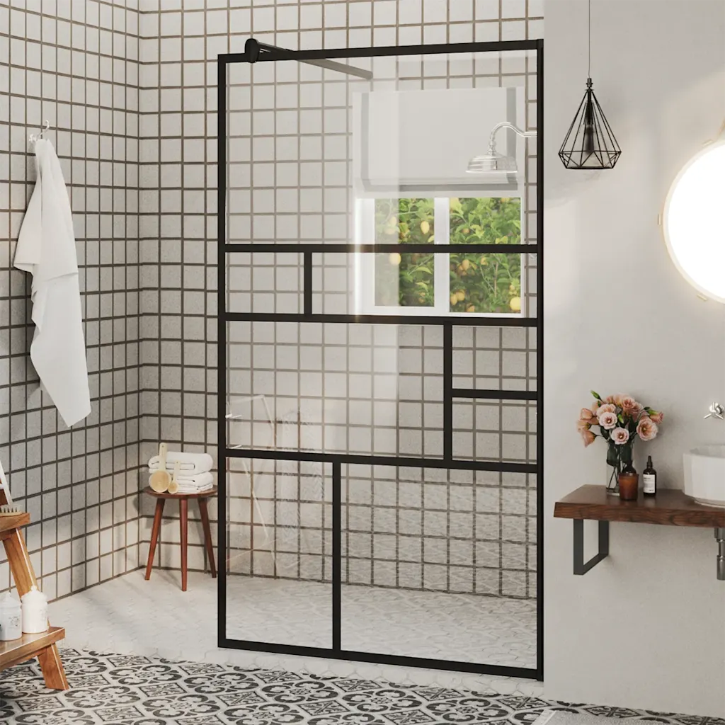 VidaXL Walk-in Shower Wall with Clear ESG Glass 90x195 cm Black